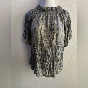 Zara Eoman Women’s Smocked Mock Neck Metallic Threads Blouse XS